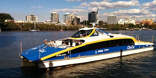 The first high speed CityCat service begins in Brisbane.